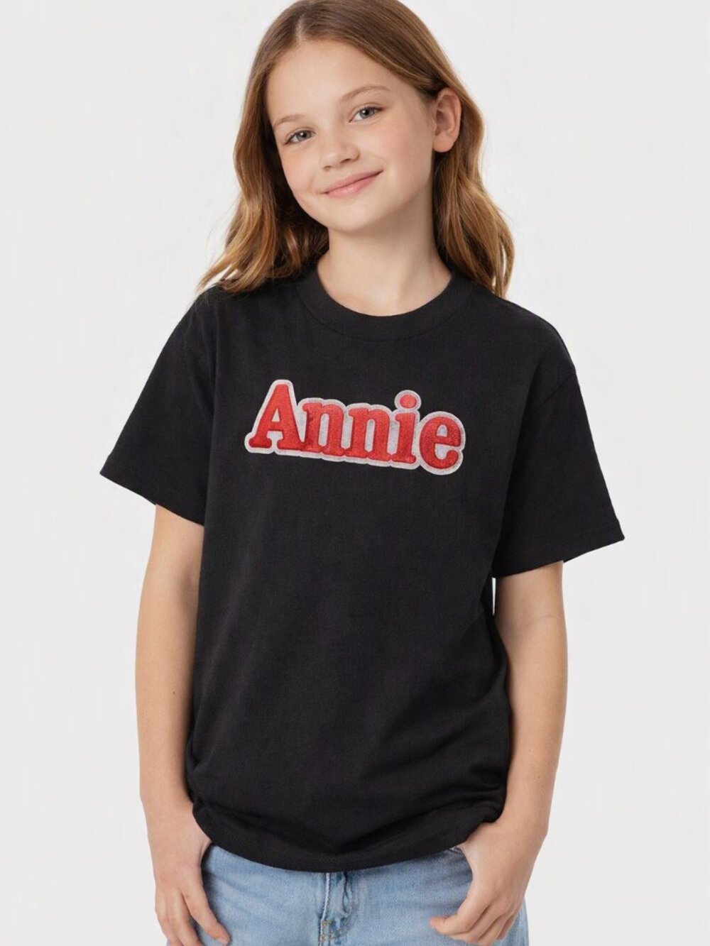 Annie Youth Girls Graphic T‑Shirt Black Short Sleeve Crew Neck Size Medium